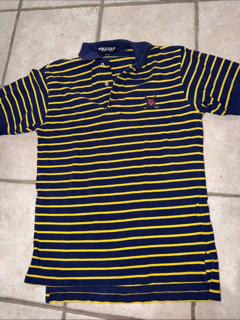 Polo Golf Navy & Yellow Striped Short-Sleeve Polo